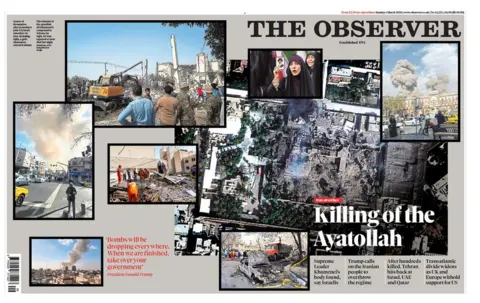 The headline on the front page of the Observer reads: "Killing of the Ayatollah".