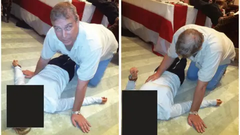 Reuters Former Prince Andrew kneels over a female in a combination of images released by the US Department of Justice