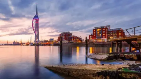 Spinnaker Tower, Portsmouth at sunset. 