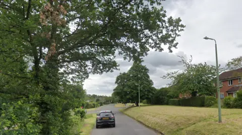 Google A general view of Bungay Road in Holton. A car can be seen ahead travelling along the road. Large grass verges line the side of the road.