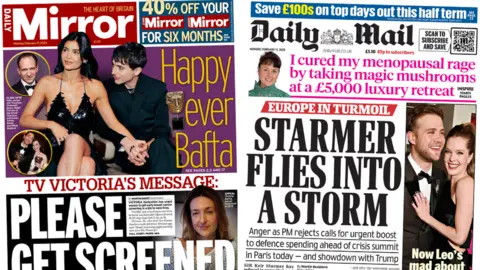 Editions of the Daily Mirror and Daily Mail for Monday 17 February