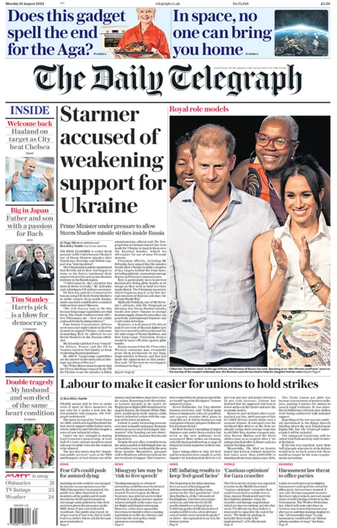 The main headline on the front page of the Daily Telegraph reads: 