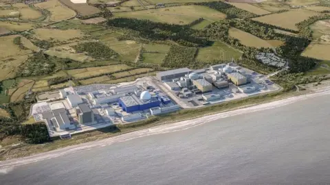 An artist's impression of the Sizewell site, with Sizewell C added