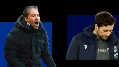 A side-by-side of Leicester City boss Marti Cifuentes and West Bromwich Albion head coach Ryan Mason
