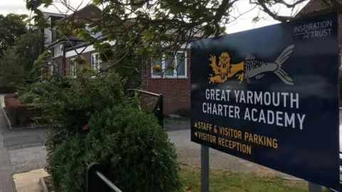 Andrew Turner/BBC Sign and entrance to Great Yarmouth Charter Academy
