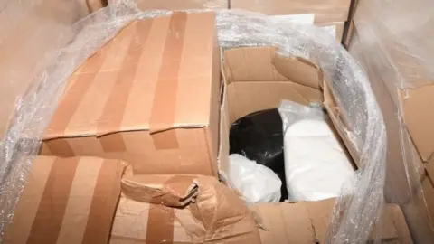 National Crime Agency Boxes and packaging full of Ketamine and MDMA pills found at Dover