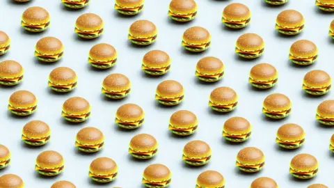 Rows of cheese burgers