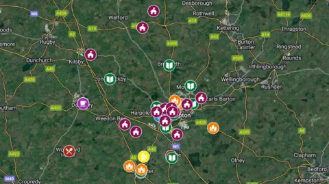 Google West Northamptonshire Council warm spaces map