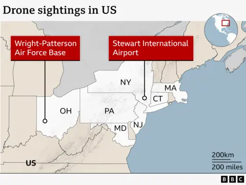 Um mapa que inclui os estados de Ohio, Pensilvânia, Maryland, Nova Jersey, Nova York, Connecticut e Massachusetts