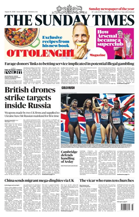 "British drones strike targets inside Russia," reads the headline on the front page of the Sunday Times.