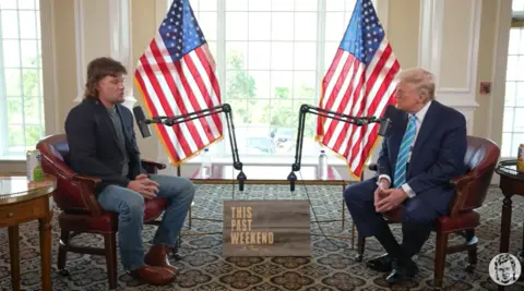 Theo Von / YouTube Theo Von sat in the chair across from where Trump was sitting