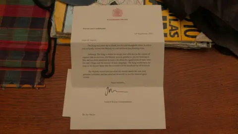 Jay Naylor Films A letter from the King's office to Dr Jay Naylor about his invitation to the planting. One line says "The King would have me pass on his sincere hopes that the occasion will be beneficial for all involved."