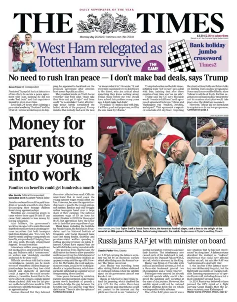 BBC "Money for parents to spur young into work" reads the headline on the front page of the Times.