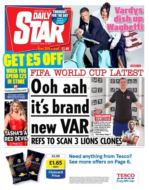 "Ooh aah it's brand new VAR" reads the headline on the front page of the Sun.