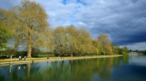 BBC Weather Watcher Elsie from the block Trees coming into leaf on the banks of the River Thames at Oxford 