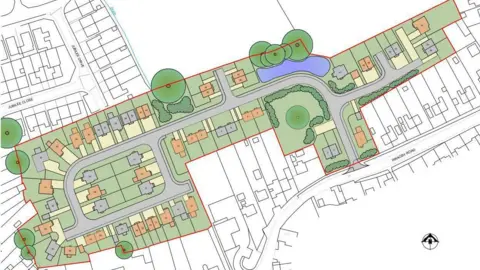 Fytche-Taylor Planning Ltd/Executors of estate of Margaret Lintin A coloured site plan for a proposed housing development.