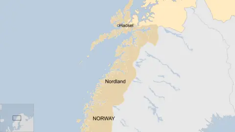 Map showing the Hadsel region in Norway