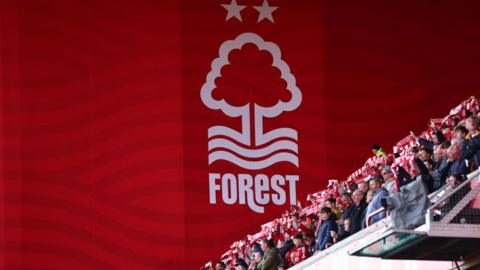 Nottingham Forest emblem on a stand at the City Ground