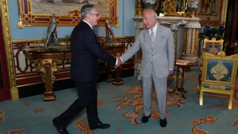 Keir Starmer and King Charles shake hands