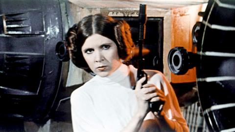 Carrie Fisher playing Princess Leia in Star Wars