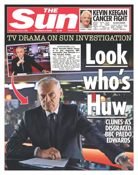 "Look who's Huw" reads the headline on the front page of The Sun.