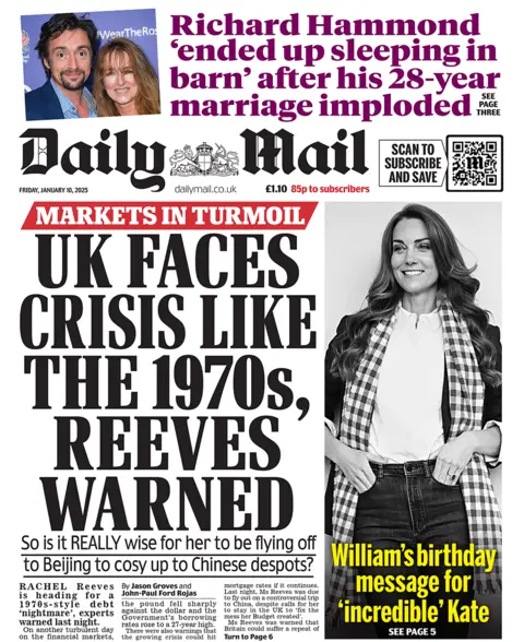 "Inggris menghadapi krisis seperti tahun 1970an, Reeves memperingatkan" berita utama Daily Mail