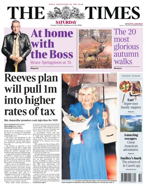 The headline on the front page of the The Times reads "Reeves plan will pull 1m into higher rates of tax".