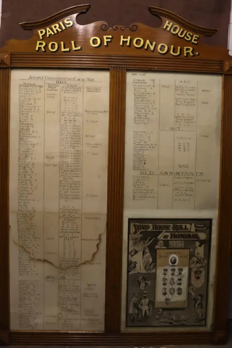 Lewisham archives Honor roll with handwritten names of Chiesman's staff who served in the Great War