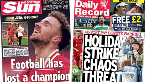 Montage of Sun and Daily Record front pages