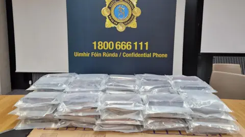 Garda Síochána Several bags of cocaine laid on a table.