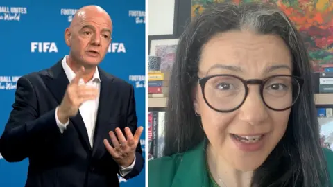 A woman with glasses can be seen on the right, while a bald man in a suit speaks on the left.