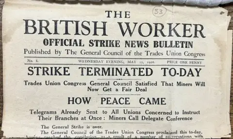 Modern Records Centre, University of Warwick A headline from The British Worker, official strike news bulletin, published by the General Council of the Trades Union Congress. The headline reads: Strike terminated today, Trades Union Congress General Council satisfied that miners now now get a fair deal. 