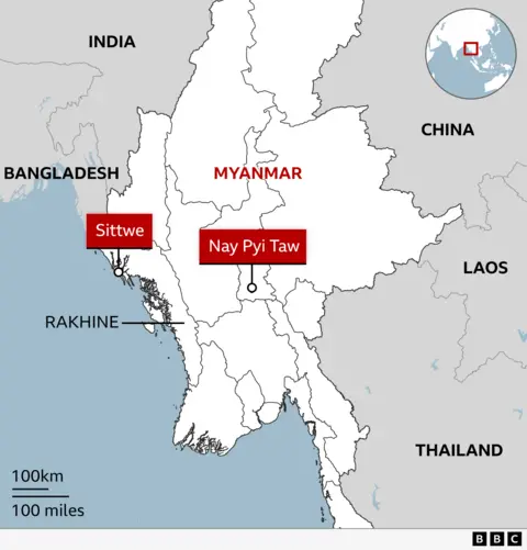 Map of Myanmar, showing Rakhine