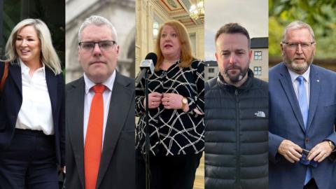 Collage image of the leaders of Northern Ireland's five main political parties