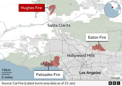 An illustration showing the burned area