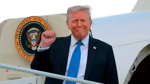 Donald Trump saluting from presidential plane