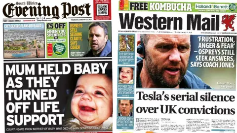 Front pages of South Wales Echo and Western Mail
