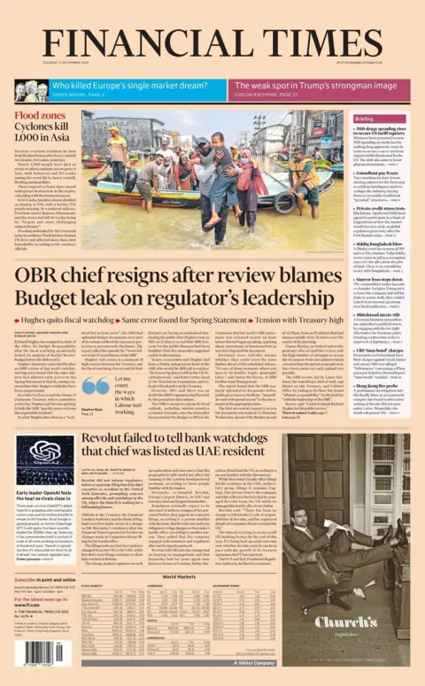 "OBR chief resigns after review blames Budget leak on regulator's leadership" reads the headline on the front page of the Financial Times.
