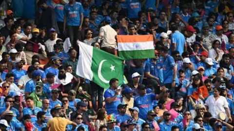 India and Pakistan fans at a cricket match