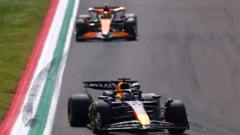 Max Verstappen leads Lando Norris at Imola