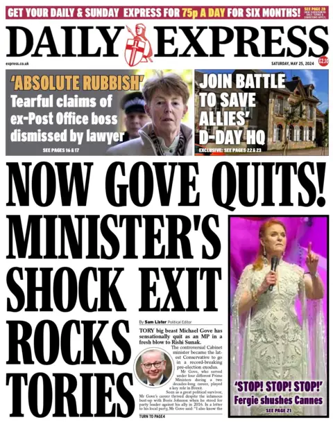 Daily Express: Now Gove quites! Minister's shock exit rocks Tories
