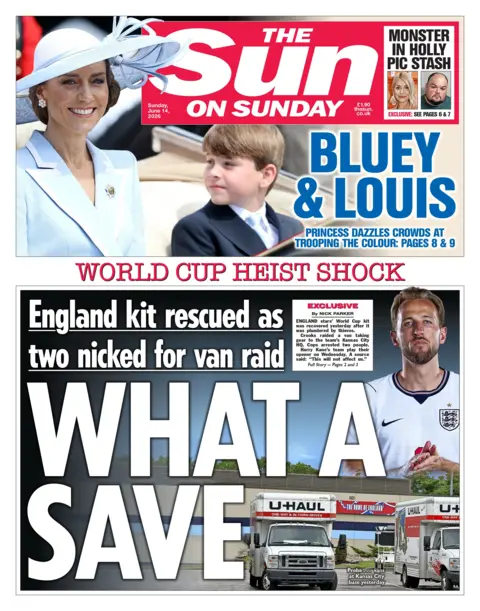 The headline on the front page of the Sun on Sunday reads: "What a save."