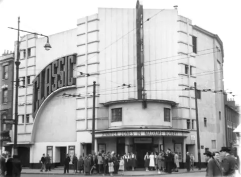 Rio Cinema Black and white photo shows people gathered outside cinema with the word CLASSIC written in big letters
