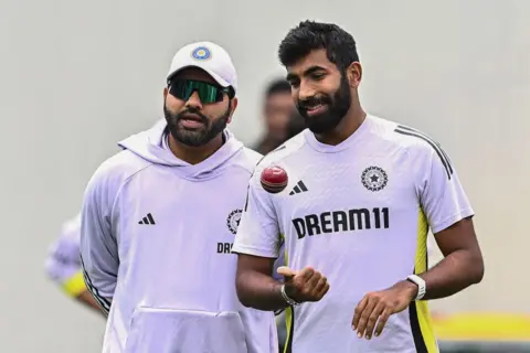 Getty Images 2025/01/02: Jasprit Bumrah (R) and Captain Rohit Sharma (L) of Team India seen during a net practice session ahead of the fifth cricket Test match between Australia and India at the Sydney Cricket Ground. Border - Gavaskar series at the Sydney Cricket Ground from Friday 3 January to Tuesday 7 January 2025.