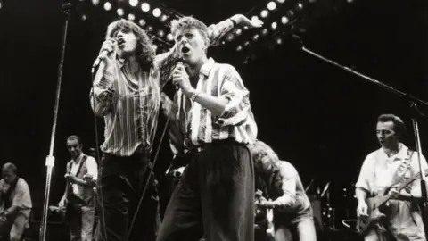Brian Aris Mick Jagger with David Bowie at Royal Albert Hall in 1983