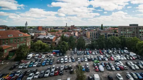 Getty Aerial image of the Castle Car Park in York showing a lot of parked vehicles with the York skyline in the backround.