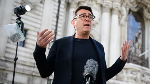  Andy Burnham speaks to the media outside the Methodist Central Hall on May 20, 2024 in London