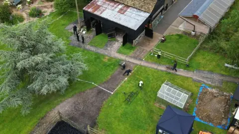 An aerial view of Stocking Farm police search