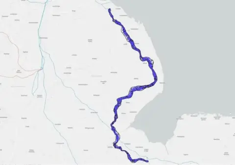 National Grid A map with a blue line showing where pylons would be.