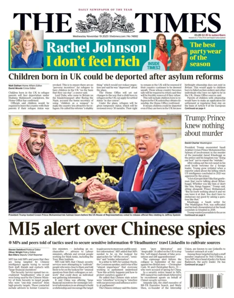  “MI5 alert over Chinese spies”.